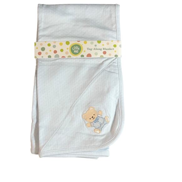 Little Me Baby Boys Cute Embroidered Bear Cotton Blanket - Light Blue NWT - Picture 1 of 1